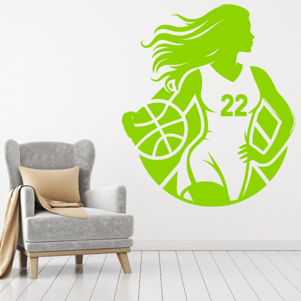 Samolepka Basketbalistka s vlastním číslem Barva: zelená, Velikost: 80 x 93 cm