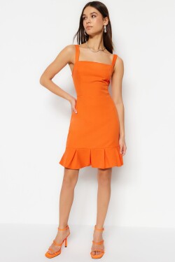 Trendyol Oranžová Plisované A-Linie/Alarm Form Mini tkané šaty