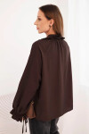 Dámská blůza z viskózy s výstřihem do V a vázáním u rukávů hnědá UNI