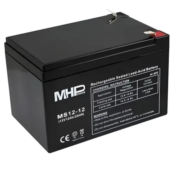 MHPower olověná baterie AGM 12V 12Ah / Olověný akumulátor / VRLA / Faston F2 6,3 mm (MS12-12)