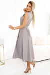 596-2 Elegantní midi košilka se zlatými knoflíky a páskem - GREY BEige UNI