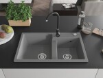 MEXEN/S - Tomas granitový dřez 2-bowl včetně baterie Telma, šedá 6516-71-670200-70