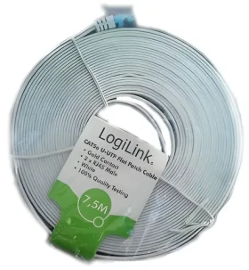 Plochý patch kabel CAT5e U/UTP bílý 15 m / Patch kabel / RJ45-RJ45 (CP0140)
