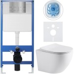 CERANO - Kompletní WC set Profi/Cesso - bílá matná - WC tlačítko Line/Nerez - předstěnová instalace - 49x36 CER-8050BD84251