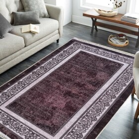 DumDekorace Elegantní hnědý koberec s ornamentálním okrajem Šířka: 160 cm | Délka: 220 cm