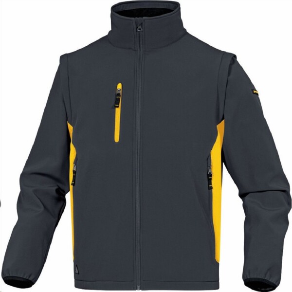 D-MACH DELTA PLUS MYSEN2F BUNDA “SOFTSHELL” 96% 4% ELASTAN ODEPÍNACÍ RUKÁVY šedá-žlutá