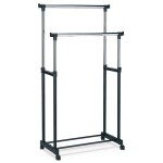 Stojan na šaty dvojramenný s odkladačem, černá barva, kov / plast, chrom