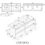 CERANO - Koupelnová skříňka Carole - černá matná + keramické dvojumyvadlo Viano - bílá lesklá - 121,5x53x46,4 CER-140366