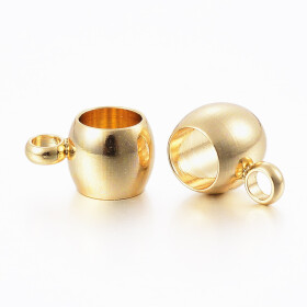 Závěsný korálek z nerezové oceli - pozlacený 18K zlatem - váleček s očkem - 9 x 5 x 6 mm - 1 ks
