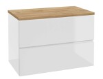 Kielle - Oudee Skříňka včetně desky pod umyvadlo 80x55x46 cm, lesklá bílá/zlatý dub 50002S830