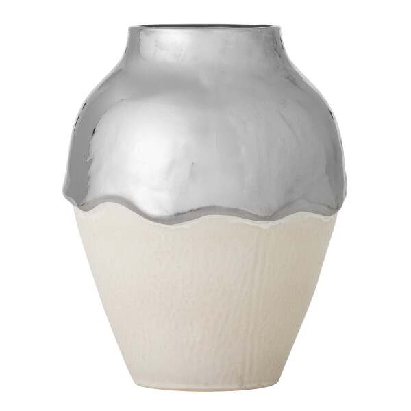 Bloomingville Kameninová váza Silvio Silver, stříbrná barva, keramika