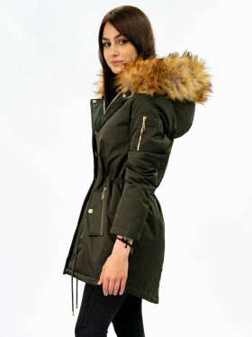 Army-šedá oboustranná dámská zimní bunda parka kapucí (B2636) odcienie szarości