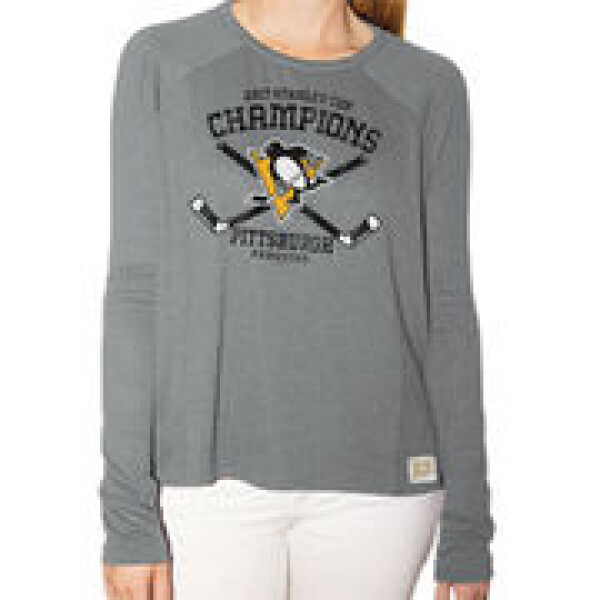 Dámské tričko Pittsburgh Penguins Original Retro Brand Women's 2017 Stanley Cup Champions Relaxed Raglan Long Sleeve T-Shirt Gray Velikost: