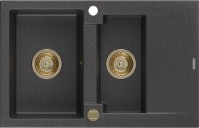 MEXEN/S - Gaspar granitový dřez 1.5 s odkapávačem 737 x 475 mm, černý kropenatý, zlatý sifon 6507731505-76-G