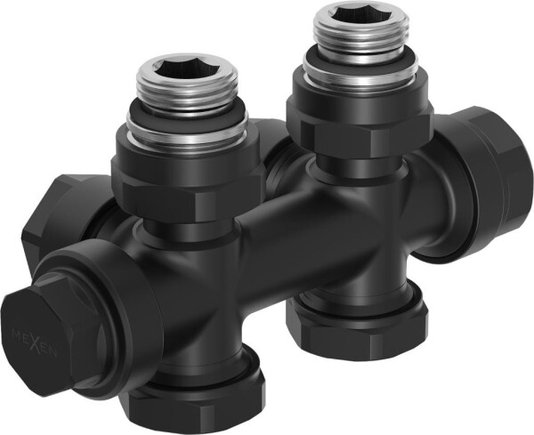 MEXEN - Úhlový/rovný radiátorový ventil, Duplex, DN50, černá W908-000-70