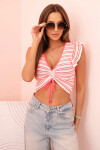 Dámská pruhovaná blůza s nařasením a volánky neonově růžová UNI