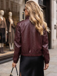 Dámská kožená bomber bunda v přechodném období, vínová, FashionStreet TY5873 M