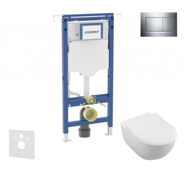 GEBERIT - Duofix Set předstěnové instalace, klozetu a sedátka Villeroy Boch, tlačítka Sigma30, DirectFlush, SoftClose, CeramicPlus, lesklý chrom/chrom mat SANI11CK1102