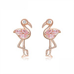 Stříbrné náušnice Plameňák s růžovými zirkony - stříbro 925/1000, Růžová