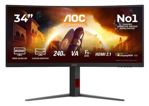 34" AOC CU34G4Z černá / Monitor / Fast VA / 3440x1440 / 21:9 / 240Hz / 0,3ms / 2x HDMI 2.1 + DP / VESA / FreeSync (CU34G4Z)