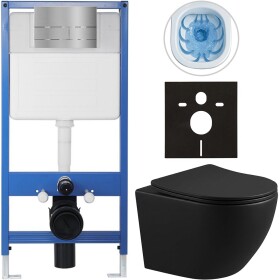 CERANO Kompletní WC set Profi/Cesso - černá matná - WC tlačítko Line/Nerez - předstěnová instalace - 49x36 cm - 8050BD84267