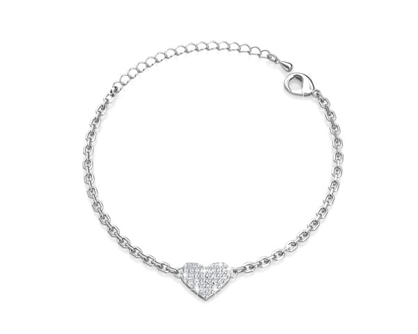 Royal Fashion stříbrný pozlacený náramek Swarovski Srdce DBS0098-WG