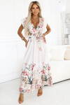 609-1 Saténové maxi šaty s výstřihem a květinovým ombre - elegance v boho stylu UNI