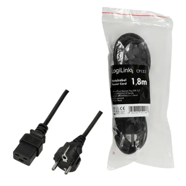 LogiLink CEE7/7 - IEC C19 černá / Napájecí kabel / 1,8 m / 16 A / 250 V (CP152)