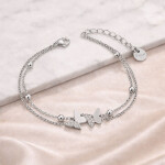 Náramek s motýlky Lou - chirurgická ocel, Stříbrná 17 cm + 3 cm (prodloužení)