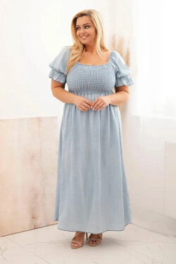 Dámské šaty plus size s krátkým rukávem a řasením z tencelu maxi světle džínová UNI