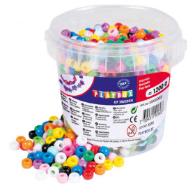 Plastové korálky v kyblíčku, mix barev, 0,7 - 1cm, 1200ks