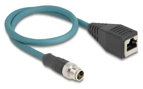 DeLock Kabel M12 X 8pin (M) - RJ45 (F) / Průmyslový síťový kabel / 50 cm (60071)