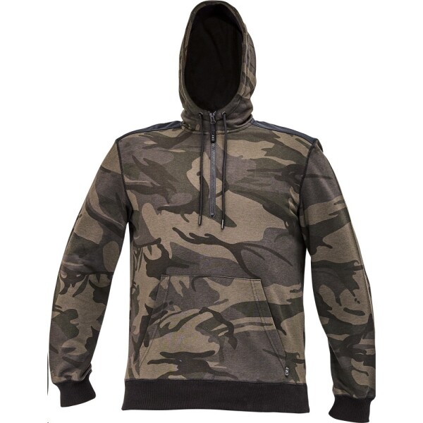 Mikina CRAMBE HOODIE pánská krátký zip OLIVOVÁ camouflage s kapucí a klokankou M olivová camouflage