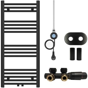 CERANO Koupelnový radiátorový set Benito - kombinované vytápění, wifi tyč - středové připojení 50 mm - 300W - černá matná - 1000x450 mm