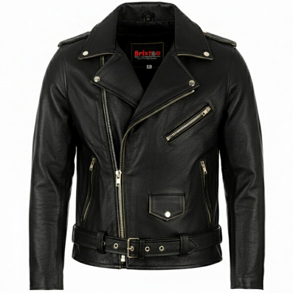 Pánská Kožená Bunda Křivák Rub Off Brixton Velikost: XS