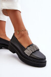 Dámské kožené mokasíny s ozdobným páskem Zazoo 3419 Černé 37