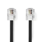 Nedis telefonní kabel RJ11-RJ11 plochý černý / Telefonní kabel / RJ11-RJ11 / pozlacené konektory / 10 m (TCGL90200BK100)