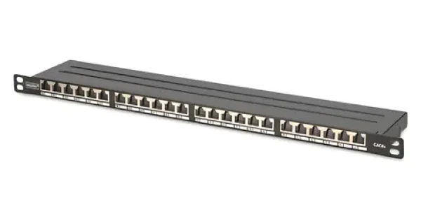 Digitus 0,5U černá / Patch panel / 24 portů / Cat6a / stíněný / RJ-45 (DN-91624S-SL-EA)