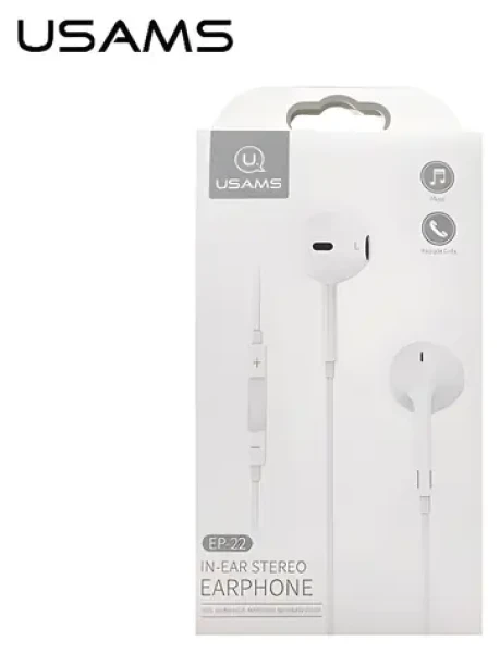 USAMS EP-22 In-Ear Square Stereo Headset bílá / Sluchátka s mikrofonem / 3.5mm jack (HSEP2201)