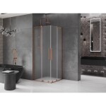 MEXEN/S - Velar L Duo sprchový kout, posuvné dveře 100 x 100, dekor, růžové zlato 871-100-100-02-33-60
