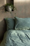 Storefactory Povlečení z organické bavlny Crinkle Mineral Green 150 × 210 cm, zelená barva, textil