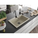 MEXEN/S - Elix granitový dřez 1-miska 700 x 500 mm, béžový, sifon černá 6526701005-69-B