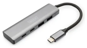 Digitus DA-70245 stříbrná / USB-C hub / 4 porty / 2x USB-A / 2x USB-C / USB 3.2 Gen 2 10Gbps (DA-70245)