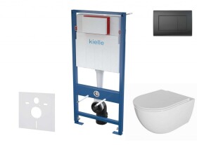 Kielle - Genesis Set předstěnové instalace, klozetu Oudee, sedátka softclose a tlačítka Gemini III, matná černá 30505SS71