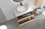CERANO - Koupelnová skříňka Velora - dub medový, úchytka černá + deska z lit. mramoru Elanys - 12 mm - bílá matná - 80x54,2x46,5 CER-679451