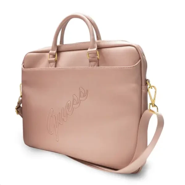 GUESS PU Saffiano Vintage Script Computer Bag 15-16 růžová (3666339005283)