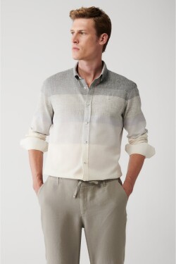 Avva Men's Black Cotton Linen Blended Buttoned Collar Striped Slim Fit Slim Fit Shirt