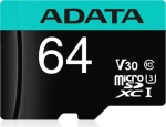 ADATA MicroSDXC 64GB + SD adaptér / V30 / U3 / Class 10 / R: 100MBs / W: 80MBs (AUSDX64GUI3V30SA2-RA1)