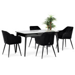 Jídelní židle, potah černá matná sametová látka, kovové nohy, černý matný lak