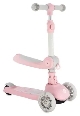 MOMI Koloběžka DEBE růžová / 2v1 odrážedlo a balanční koloběžka / LED kolečka / skládací rám / od 1 roku (HULA00018)